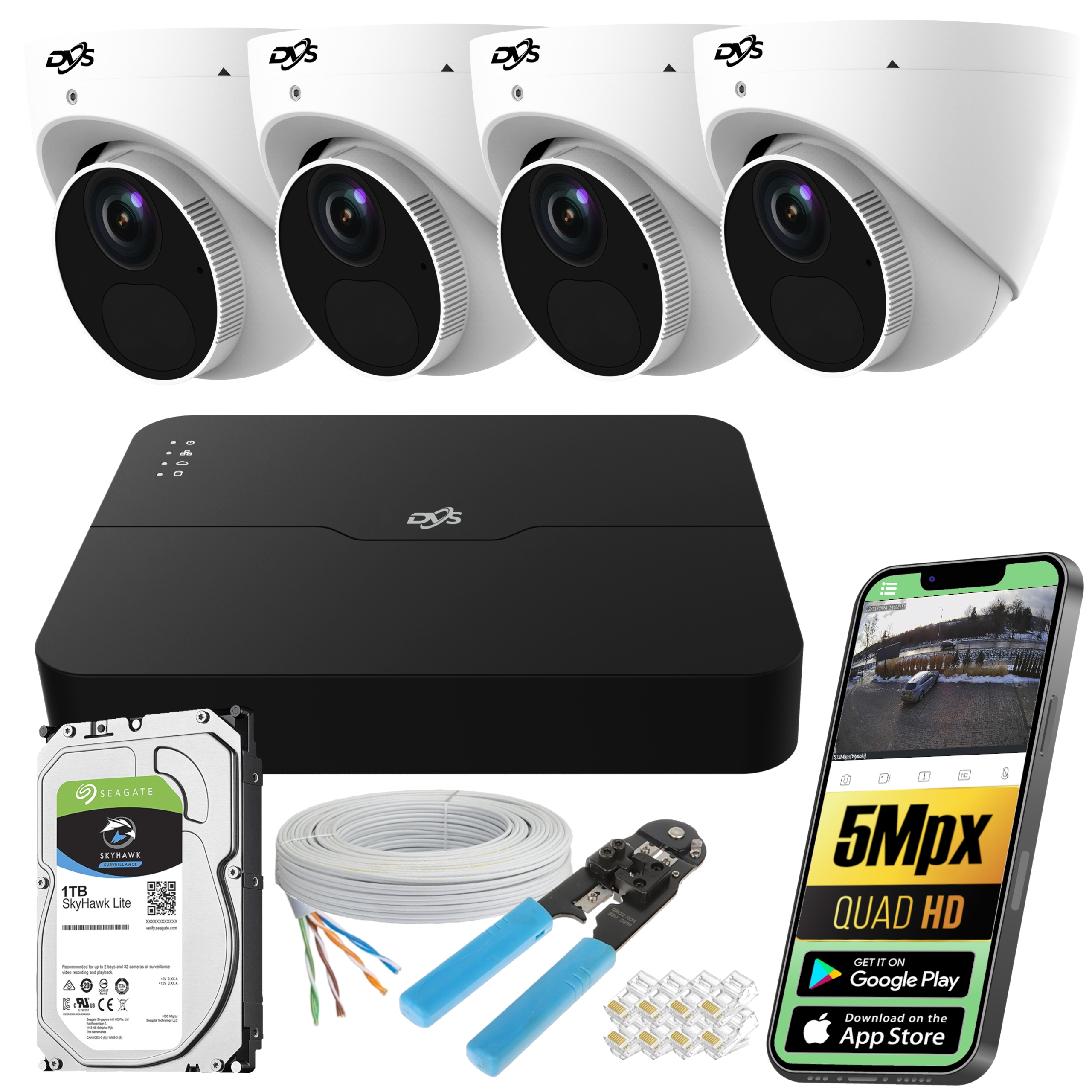 Sada Monitorovania 4 Kupolových Ip Kamier 5MPX Poe Externý Disk Dvs