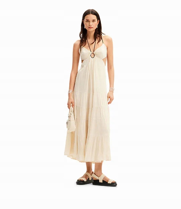 Desigual Ecru Šaty MIDI Cut Out (L)