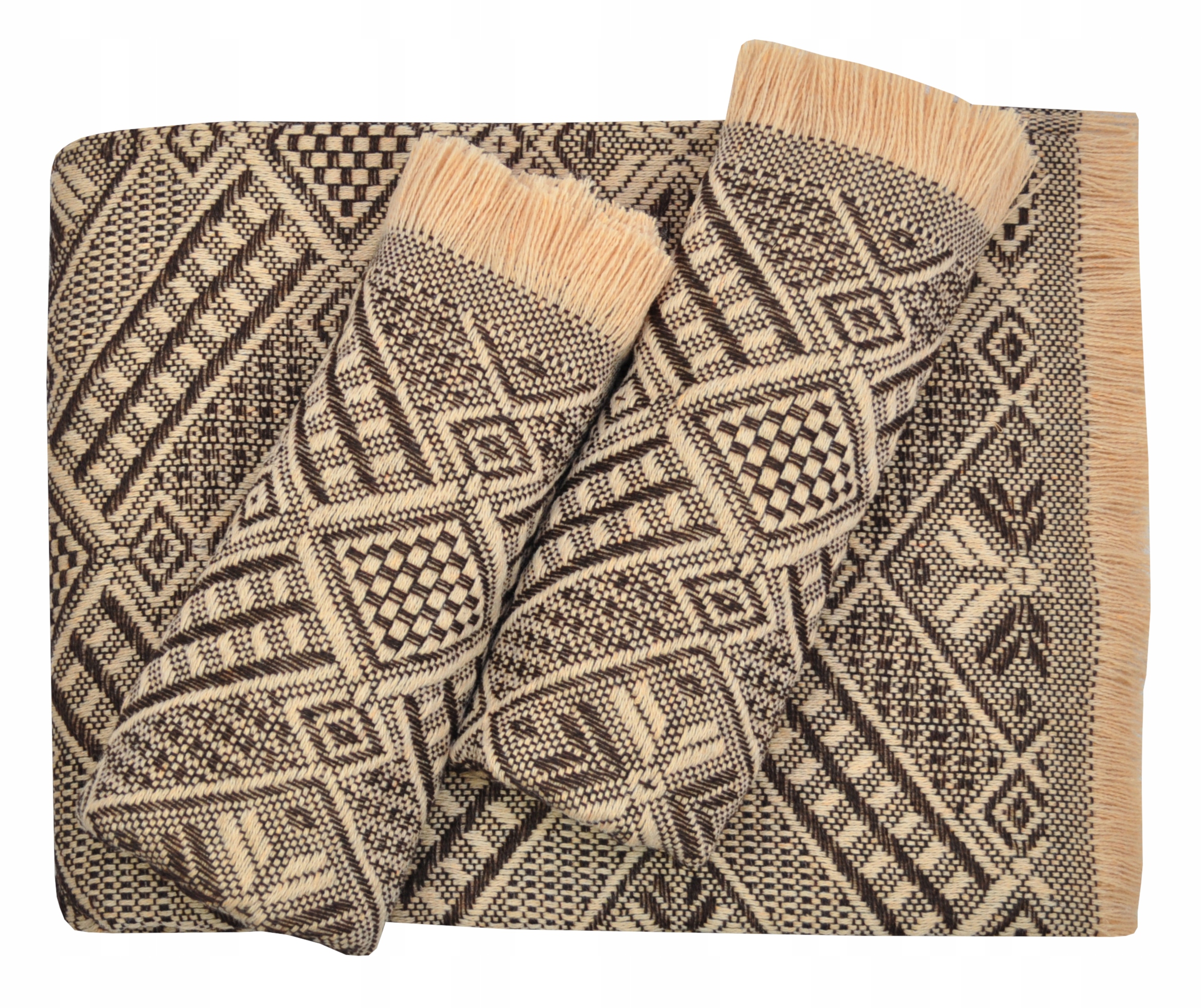 KOMPLET NARZUTA NA KANAPĘ 160X200 I DWA FOTELE 60X160 BRĄZOWA BEŻOWA WZÓR