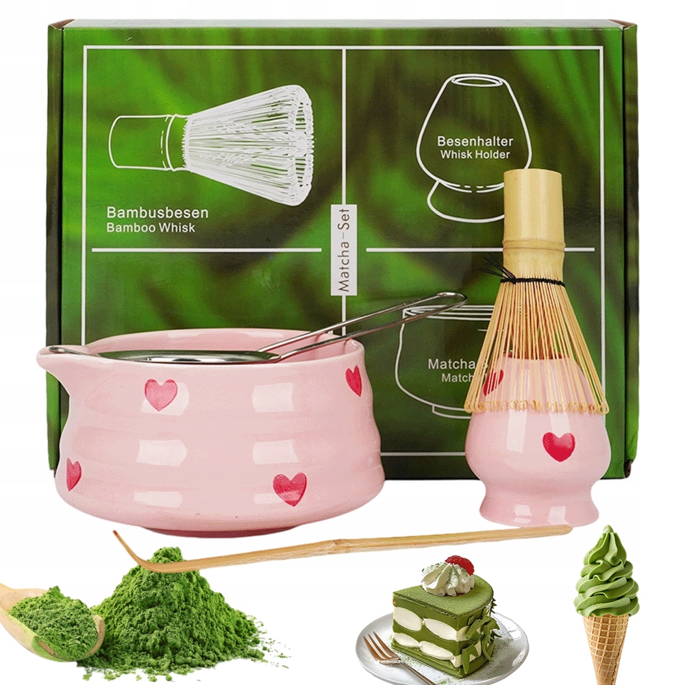 Matcha Sada S Keramickou Miskou, Akcesoria Pro Výrobu Matchy Růžová