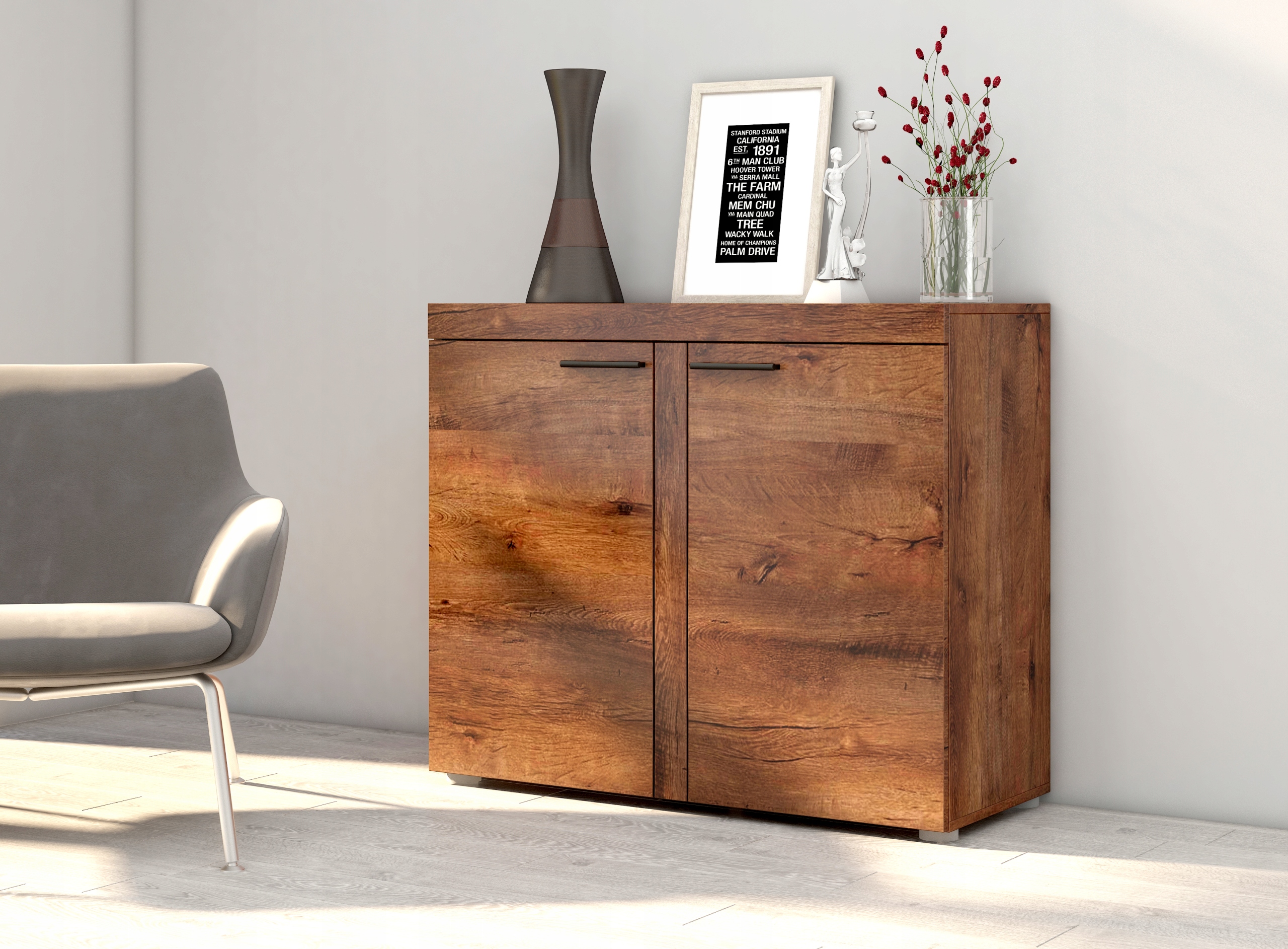 Komoda 2-Drzwiowa Salon RTV Grafit Lefkas 97 LRXK7 Kolekcja London