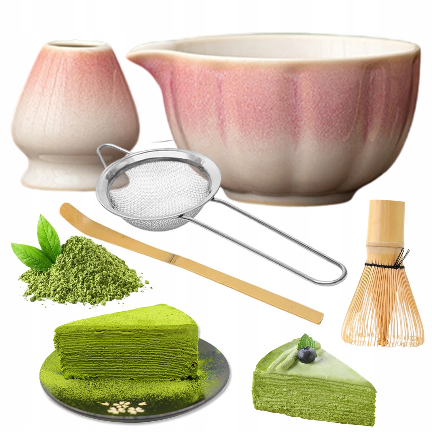 Levně Dárková Sada Na Čaj Matcha Sada Metliček Matcha 5DÍLNÁ Růžová