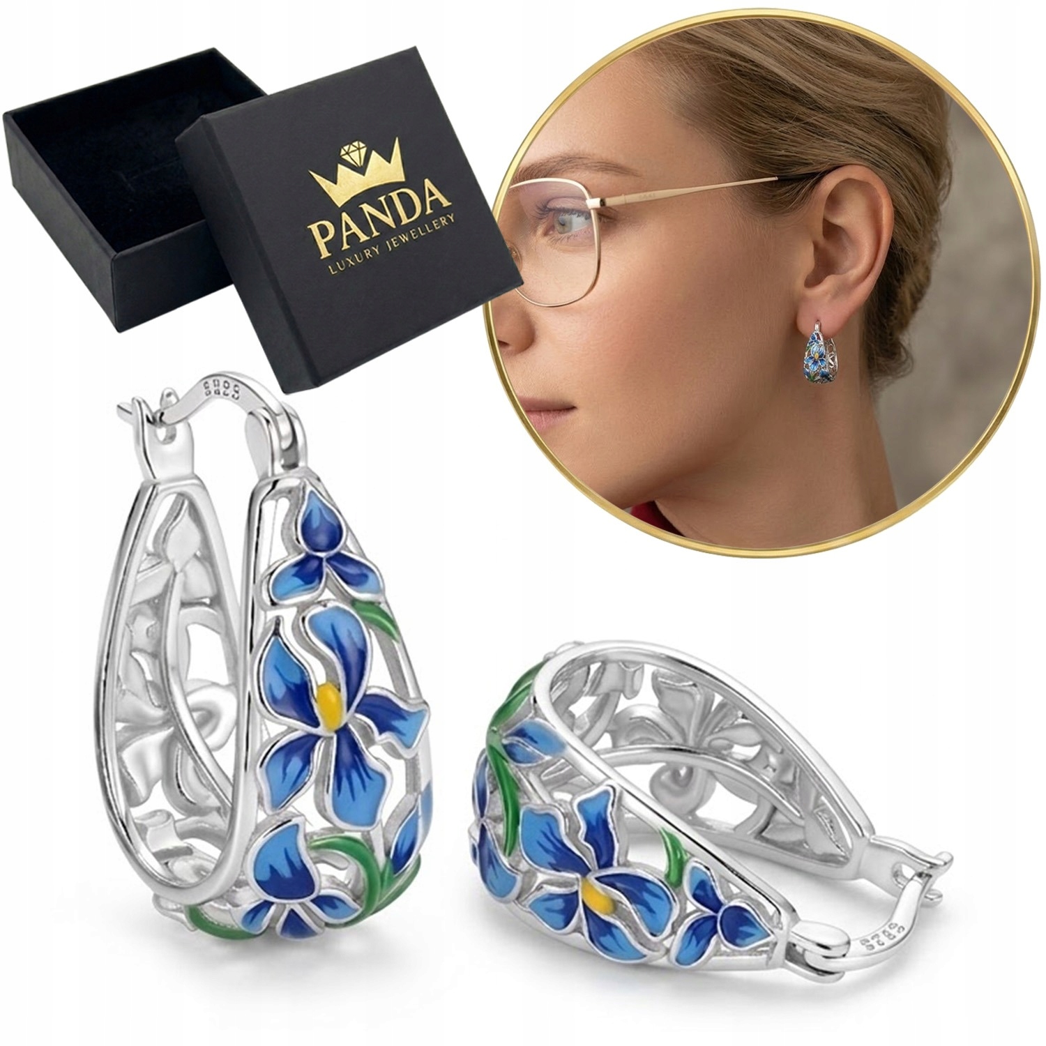 Stříbrné Náušnice Kola Ažurové Květiny 925 Dámské Barevné Dárek Pro Ni