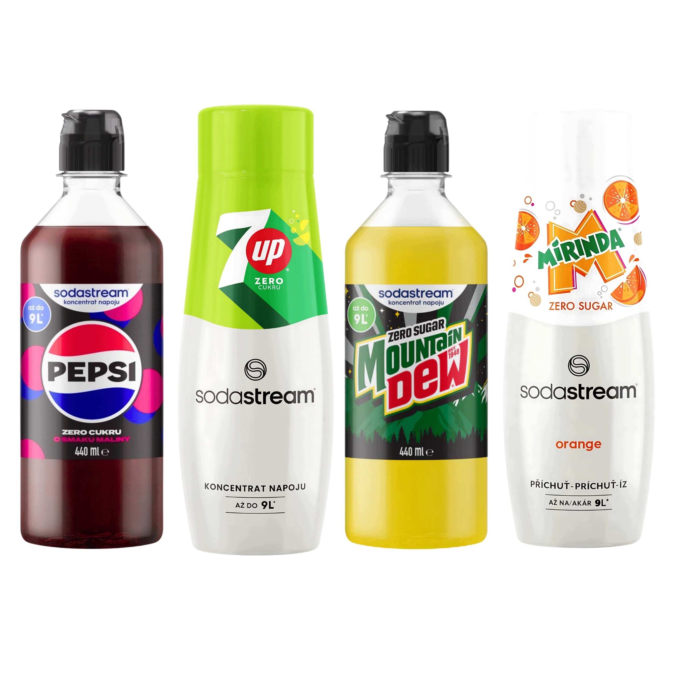 Sirupy bez cukru SodaStream Pepsi Raspberry Mountain Dew Mirinda 7up