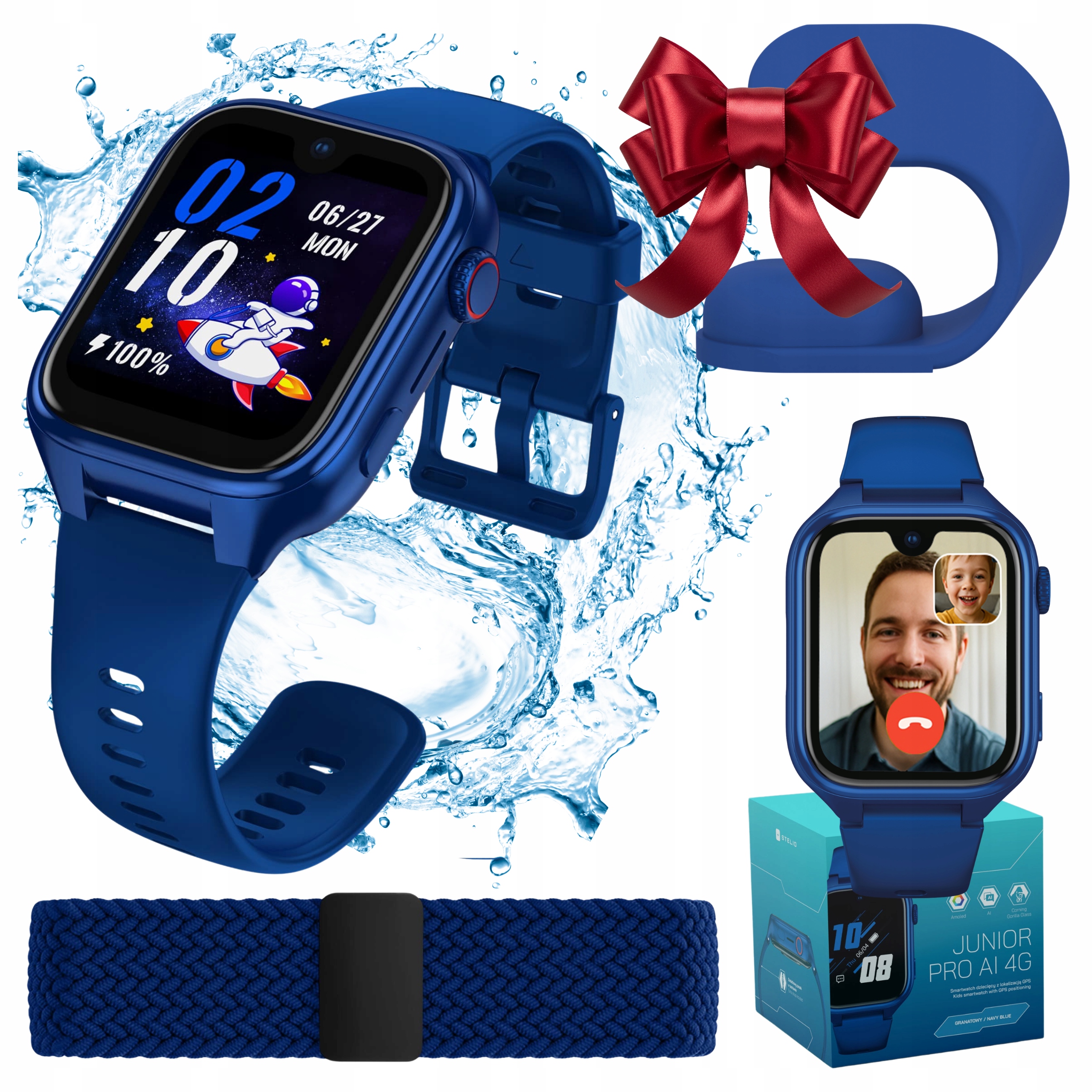 Smartwatch Ai dla dzieci Stelio 4G Lte Gps Amoled 8GB Z Podstawką Ładowarka