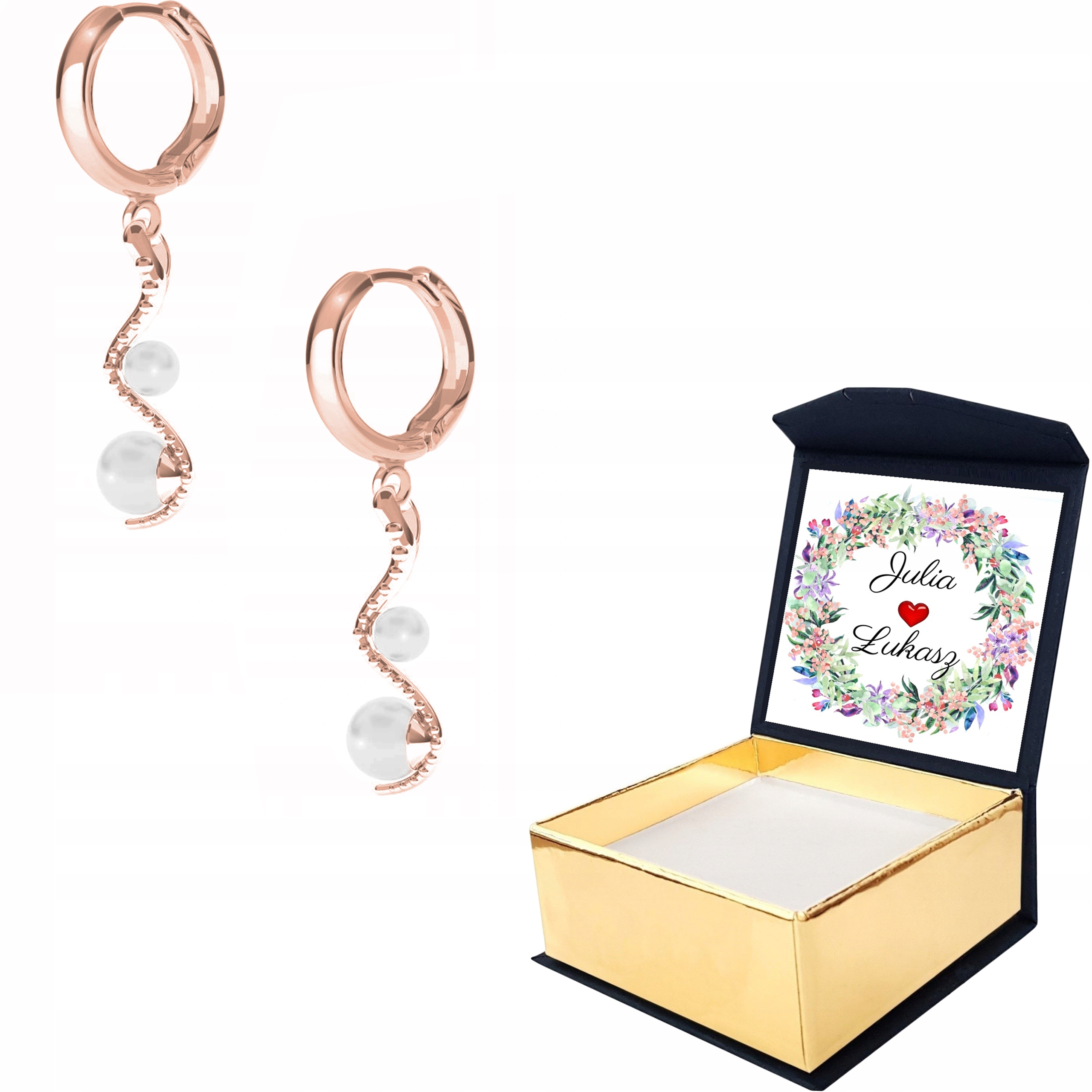 Náušnice růžové zlato Had s perlami Vlastní Potisk