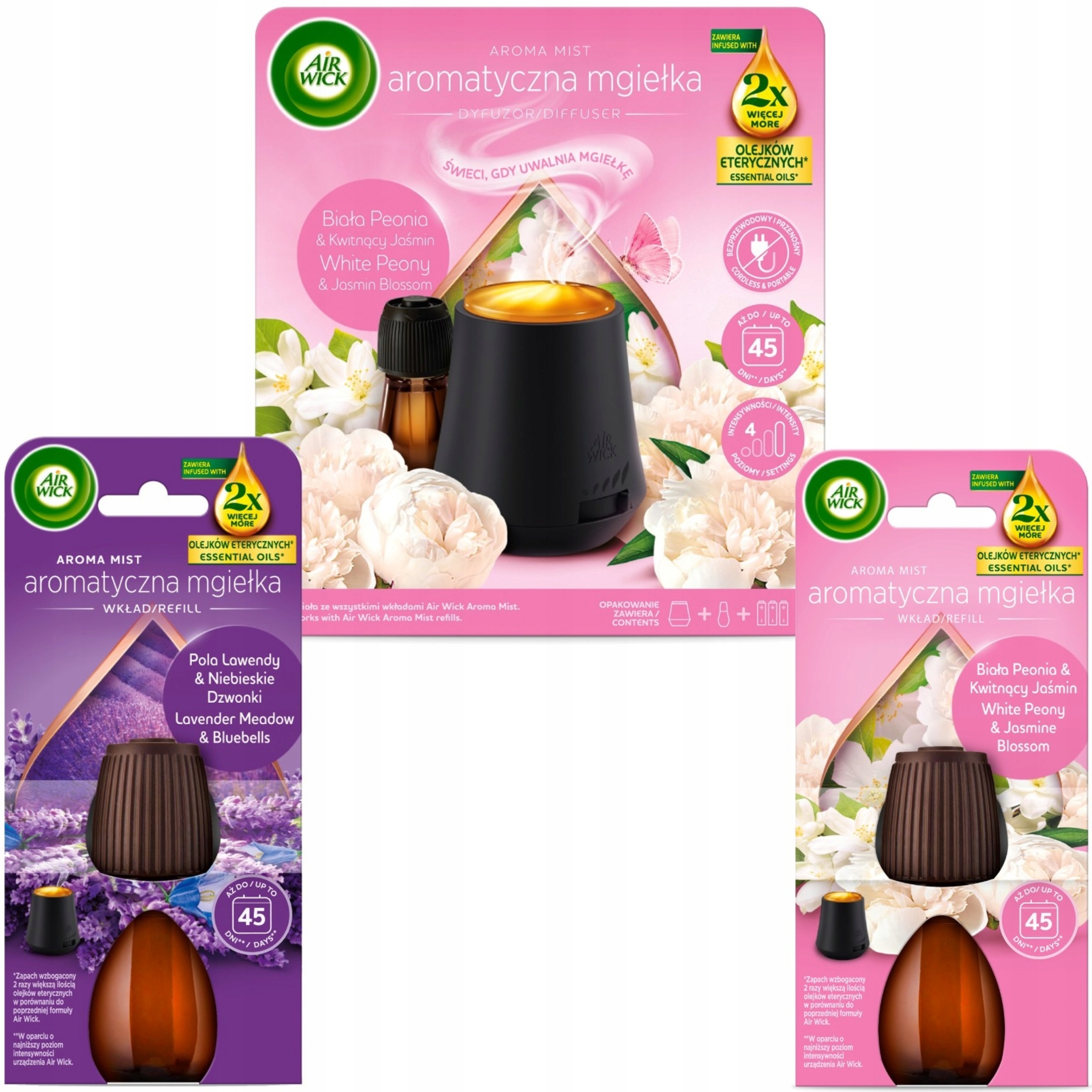 Air Wick Mlha Komplet Bílá Pivoňka Kvetoucí Jasmín Náhradní náplň 2x20 ml