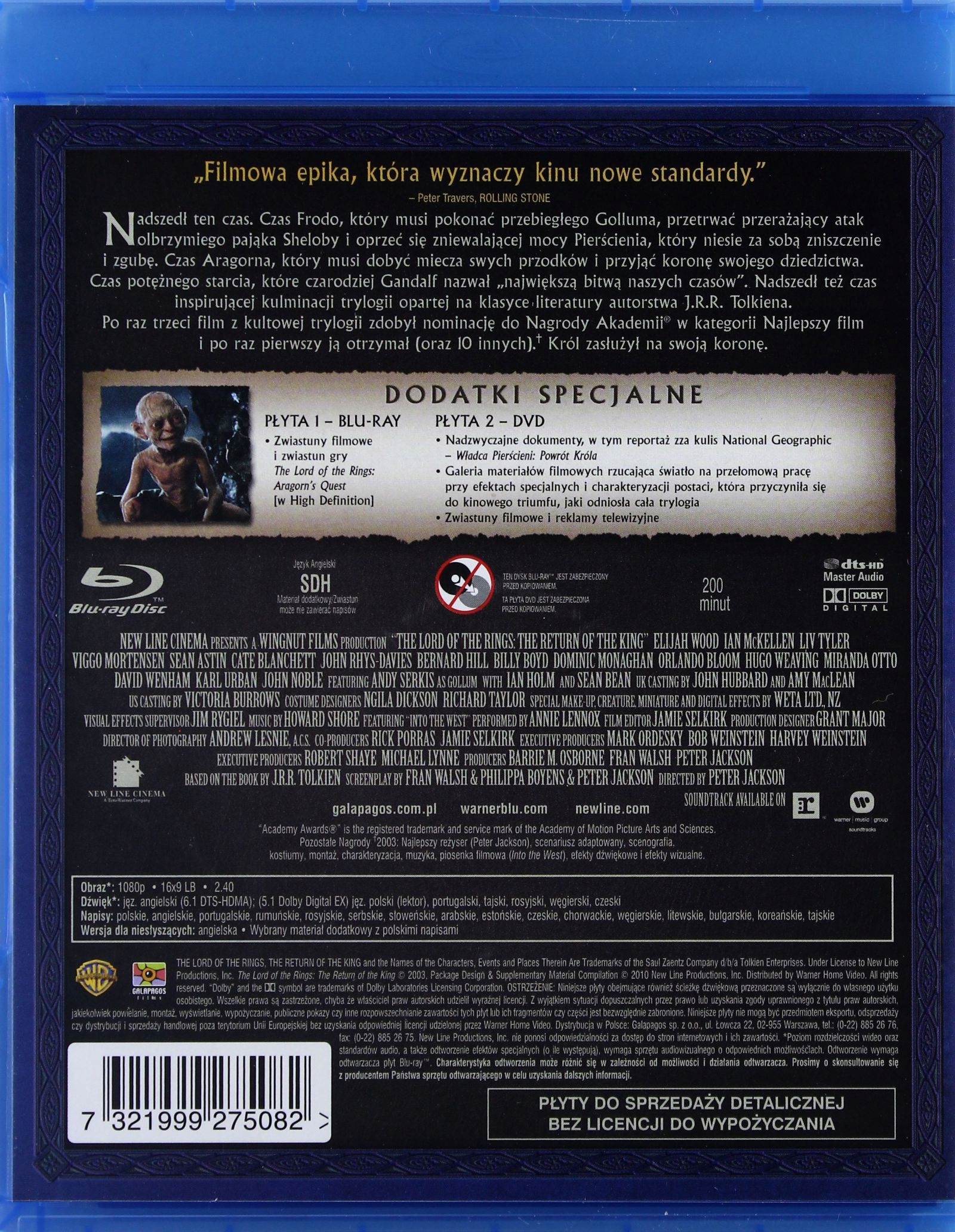WŁADCA PIERŚCIENI POWRÓT KRÓLA (BLU-RAY)+(DVD) Stan opakowania oryginalne