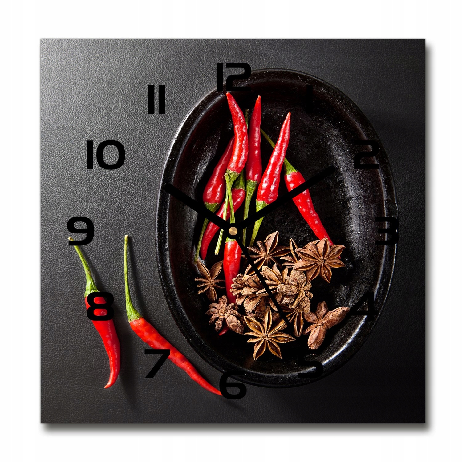 

Zegar szklany kwadratowy Papryczki chilli 30x30 cm