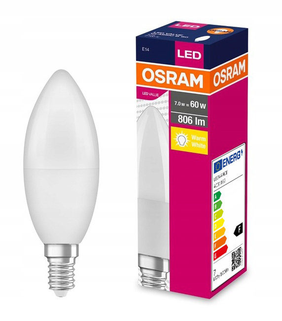 

Żarówka Led 7,5W=60W E14 świeca Osram 2700K ciepła