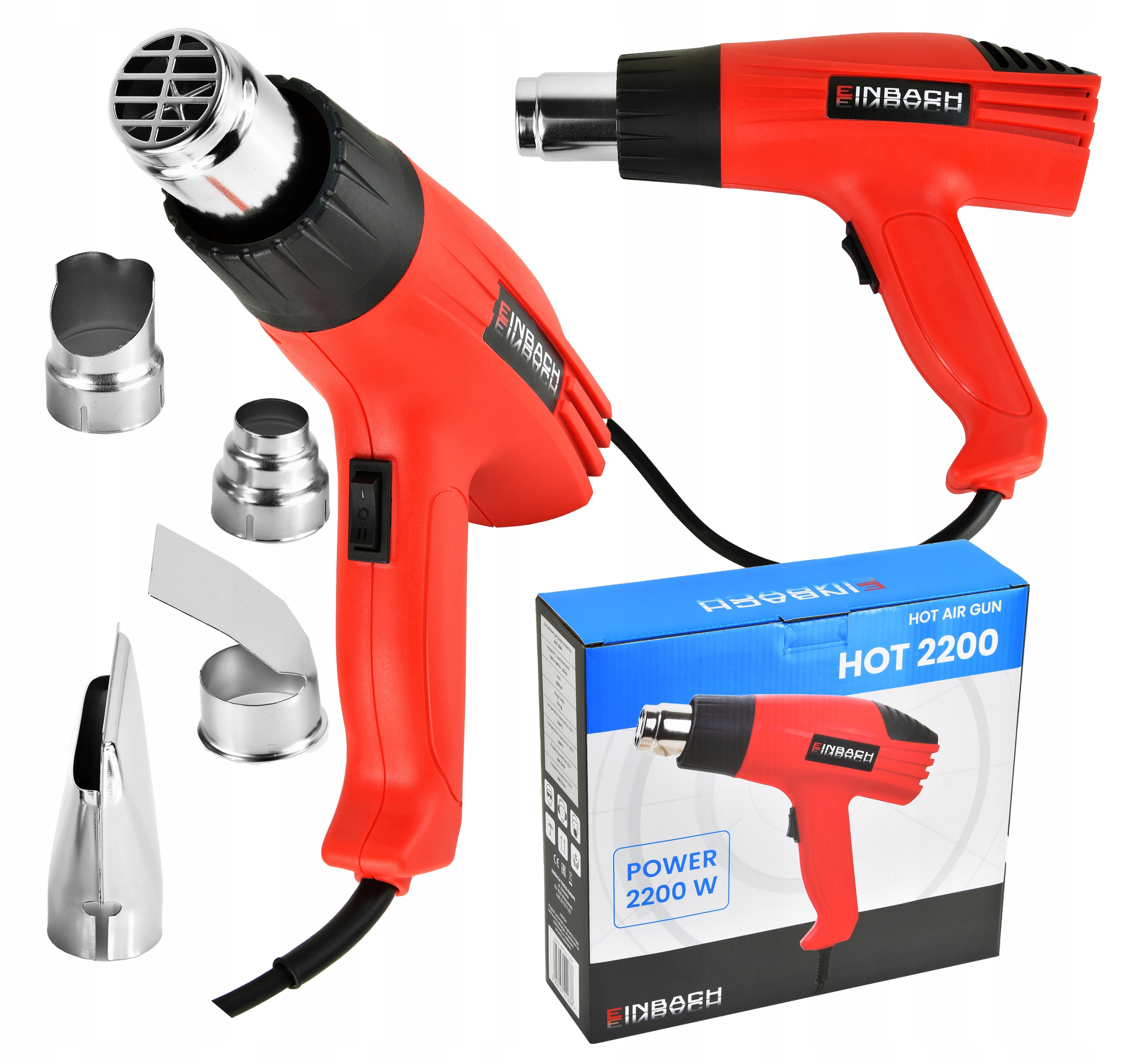 Opalarka Elektryczna 2200W Regulacja 2 Biegi 4 Dysze 230V Zestaw Mocna 600C