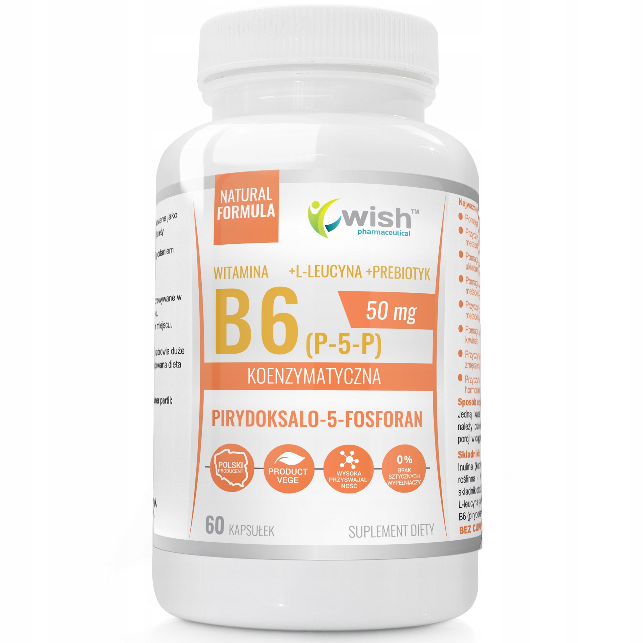 Witamina B6 P-5-P 50mg + L-Leucyna + Prebiotyk 60 kapsułek ZMĘCZENIE JELITA — 3