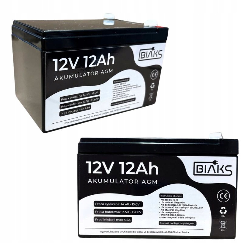 Akumulator 12V 12Ah Biaks bezobsługowy Agm (wymiar 10Ah 14Ah 15Ah) do solar