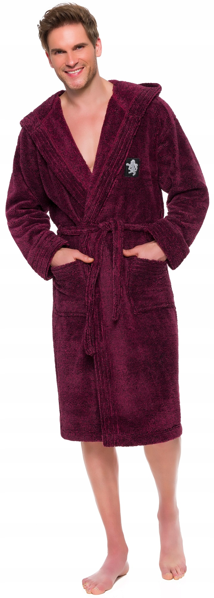 GRUBY CIEPŁY DŁUGI SZLAFROK MĘSKI Z KAPTUREM M Kaptur z kapturem