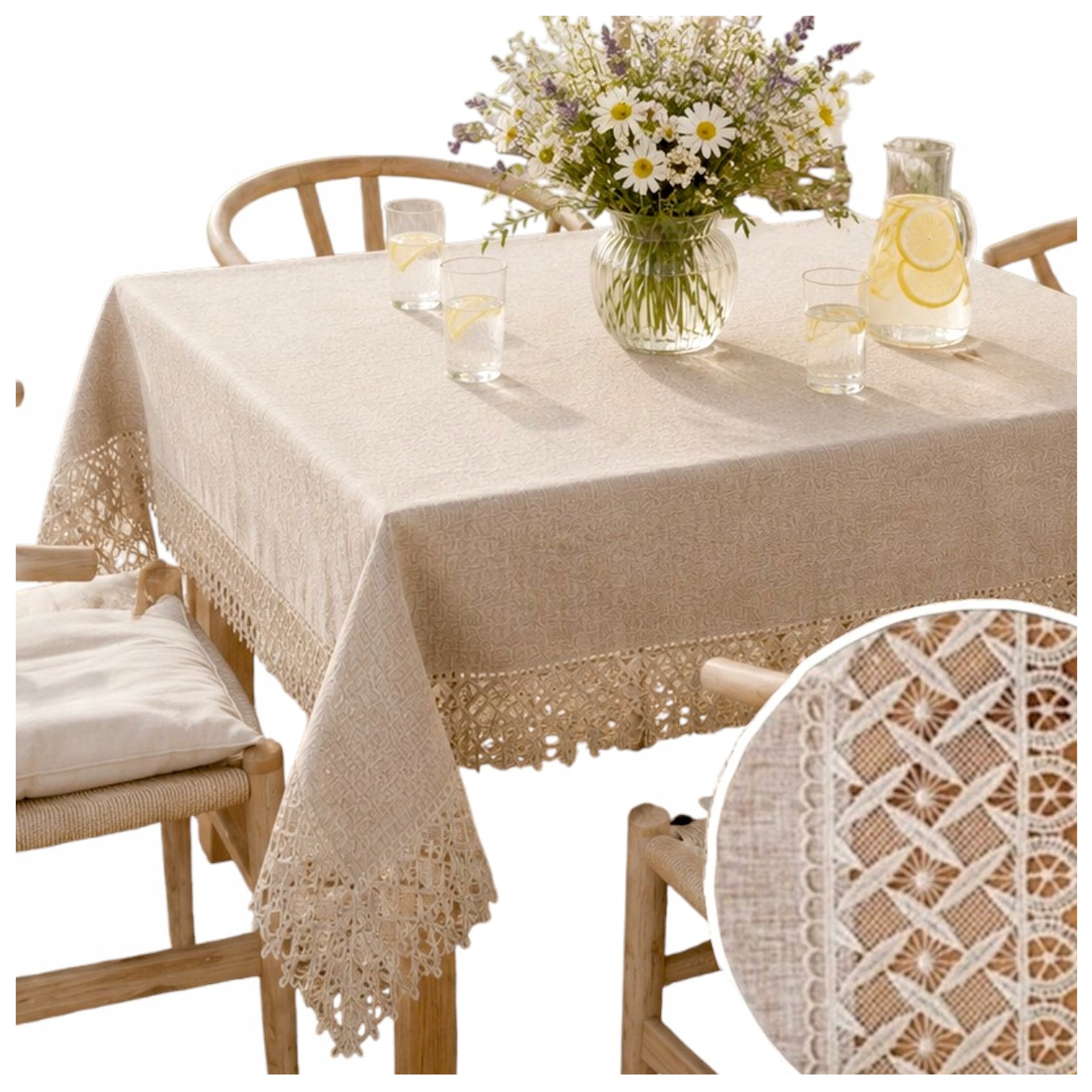 Obrus płócienny Boho Beżowy 140x200 naturalny na stół gładki