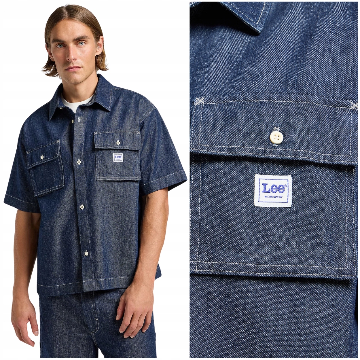 Lee Workwear Shirt velmi volná pánská džínová košile s krátkým rukávem, velikost M
