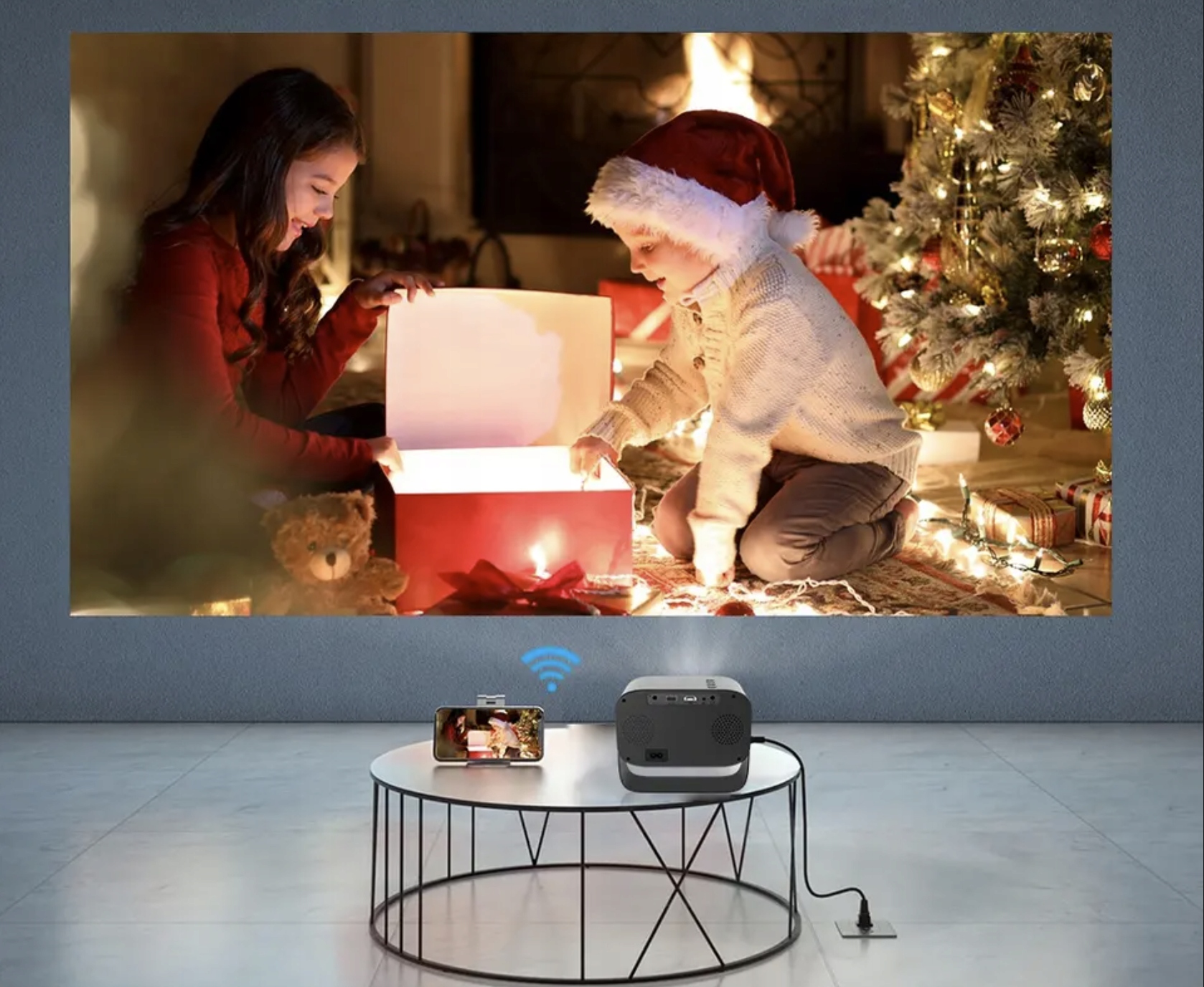 MINI PROJEKTOR PRZENOŚNY RZUTNIK WIFI FULL HD 7000 LM ANDROID TV OBROTOWY Kolor czarny