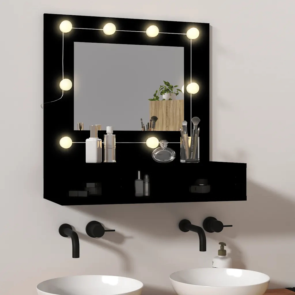 vidaXL Zrcadlová skříňka s Led černá 60 x 31,5 x 62 cm