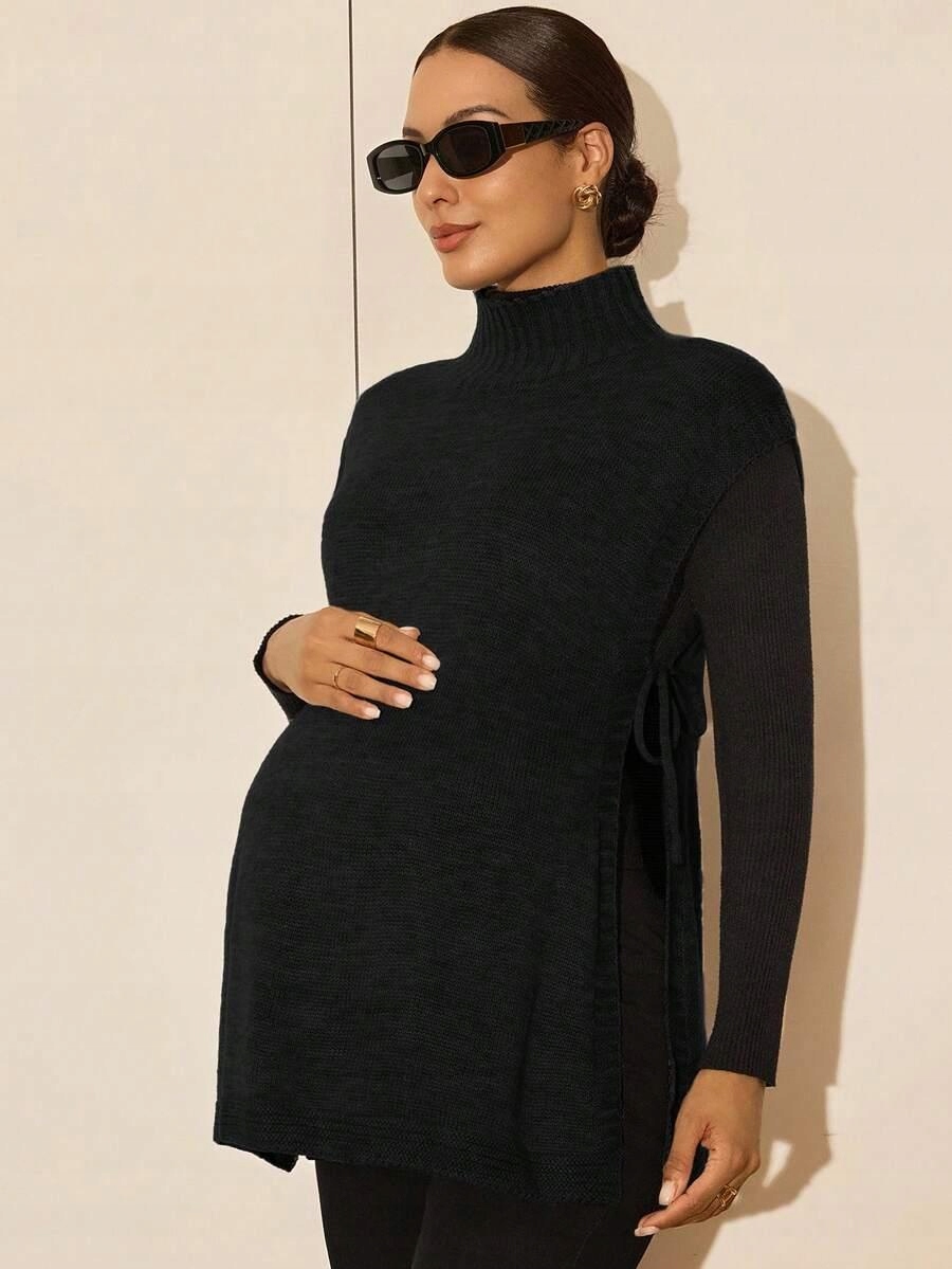 SHEIN CZARNA CIĄŻOWA KAMIZELKA WIĄZANIE 74X S06__L