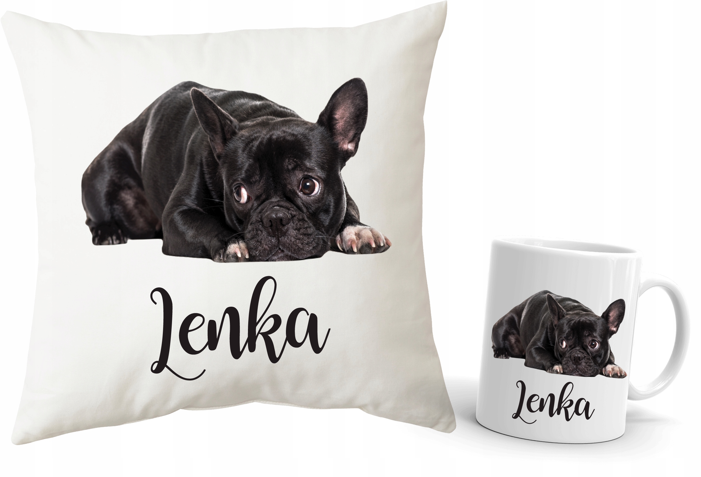 

Zestaw Poduszka + Kubek Buldog Francuski + Imię