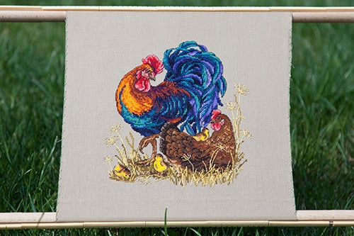Sada pro křížkovou výšivku „Kohout a Kwoka“ 21 x 21 cm