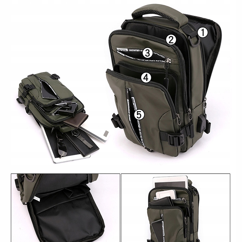 SASZETKA TORBA MĘSKA NERKA PLECAK WODOODPORNY USB Model N-1100-13