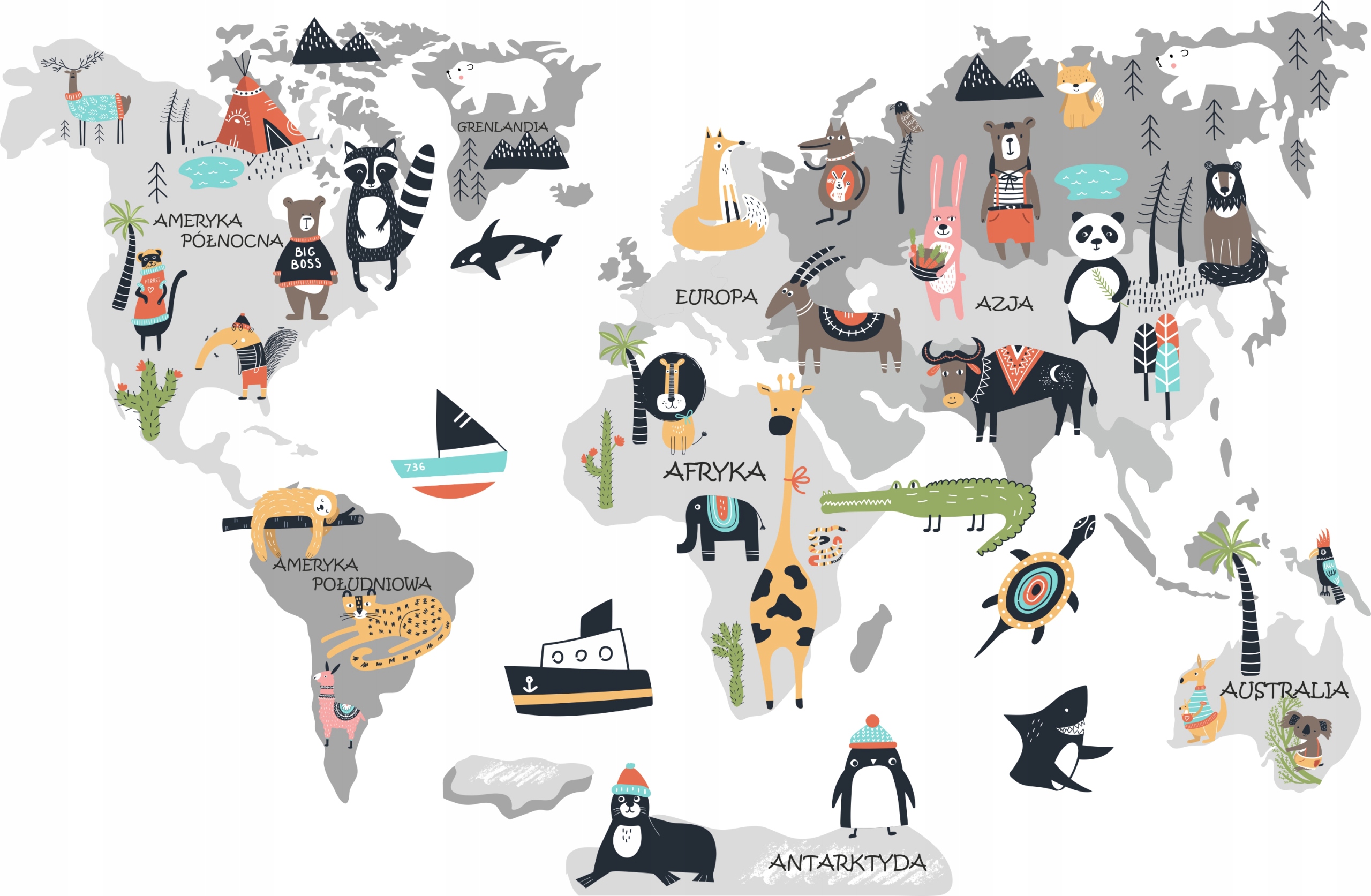 

Naklejka Mapa Świata 4 zwierzęta dla dzieci 175cm