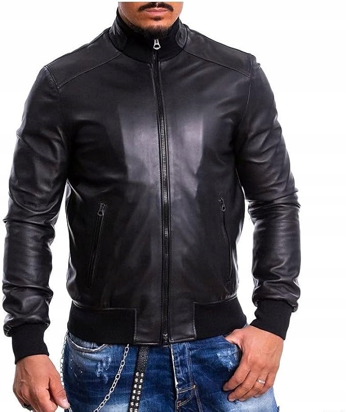 Borghese Pelletterie Černá Kožená Bunda Bomber Zip 48 6BB