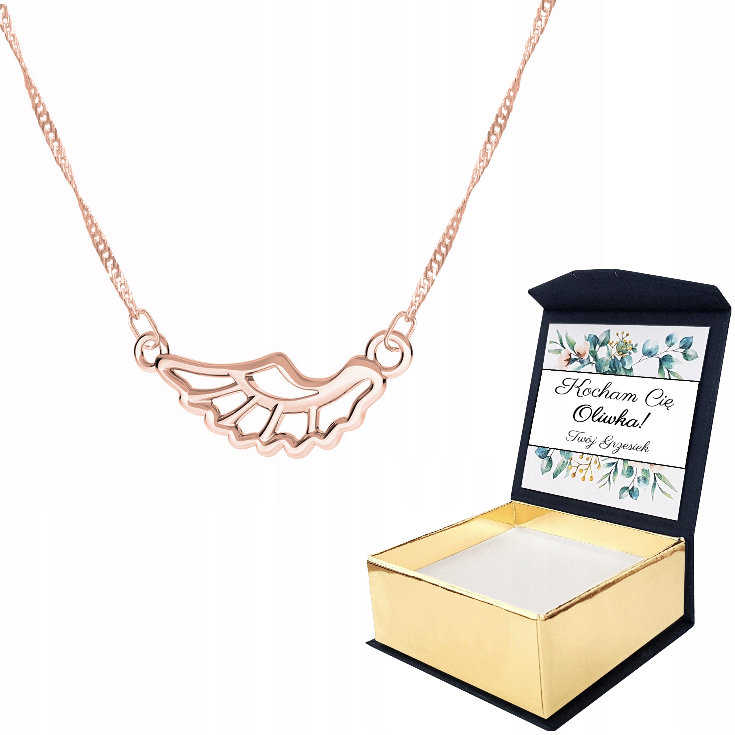 Náhrdelník růžové zlato Křídlo Vlastní Potisk
