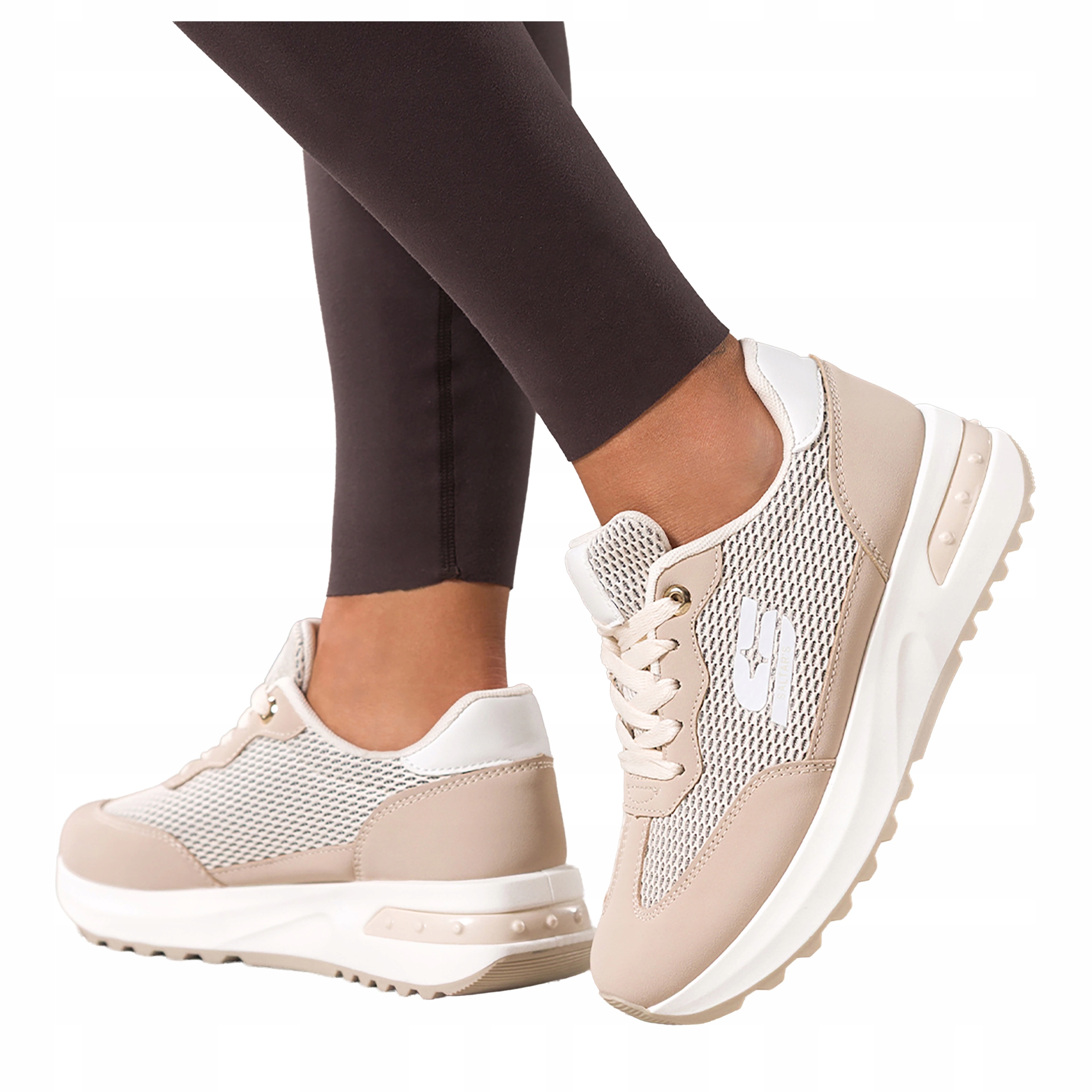 Sneakersy Béžové Dámské Sportovní Šněrovací se síťkou Pohodlné Módní vel. 36