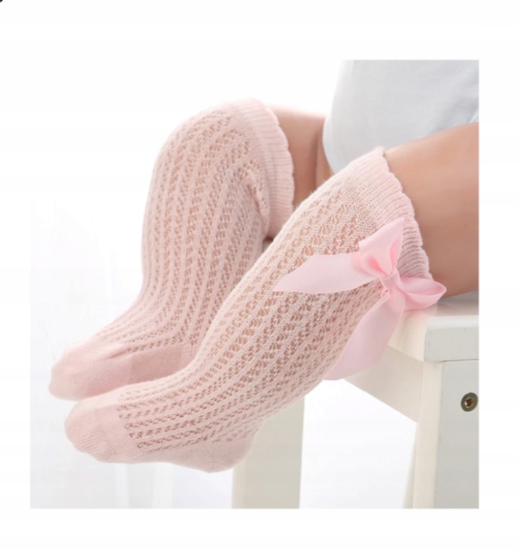 

Podkolanówki niemowlęce 6 9 m kokardka różowe