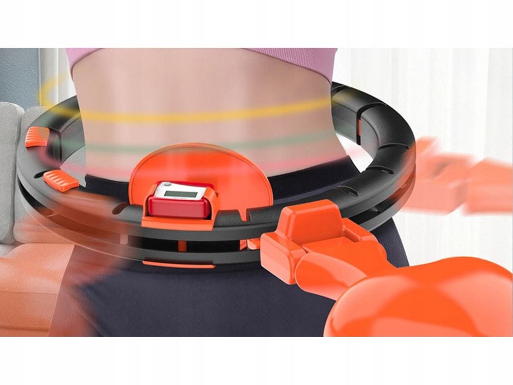 KOŁO HULA HOP SKŁADANE Z OBCIĄŻNIKIEM LED LICZNIK Kolor dominujący pomarańcze i czerwienie