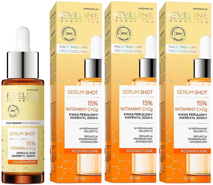 3 x Eveline Sérum Shot Vitamíny Rozjasnění 30 ml Resveratrol Vitamín C