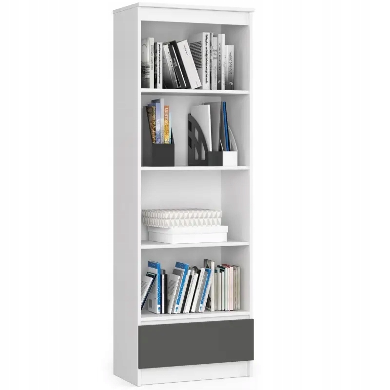 

Regał R 60 cm Clp 1 szuflada 4 półki biały-szary