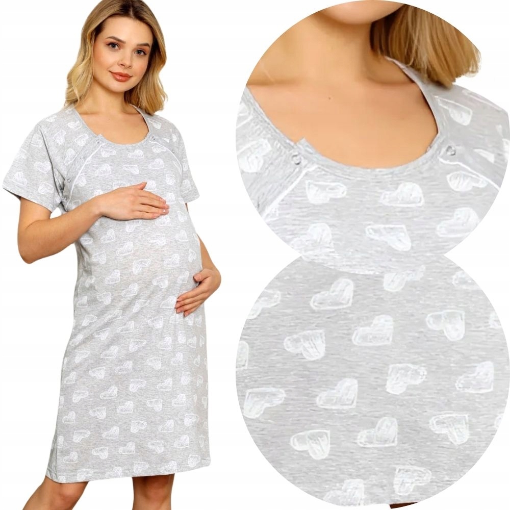 KOSZULA NOCNA DAMSKA CIĄŻOWA DO KARMIENIA BAWEŁNIANA PORODU SZPITALA PIŻAMA