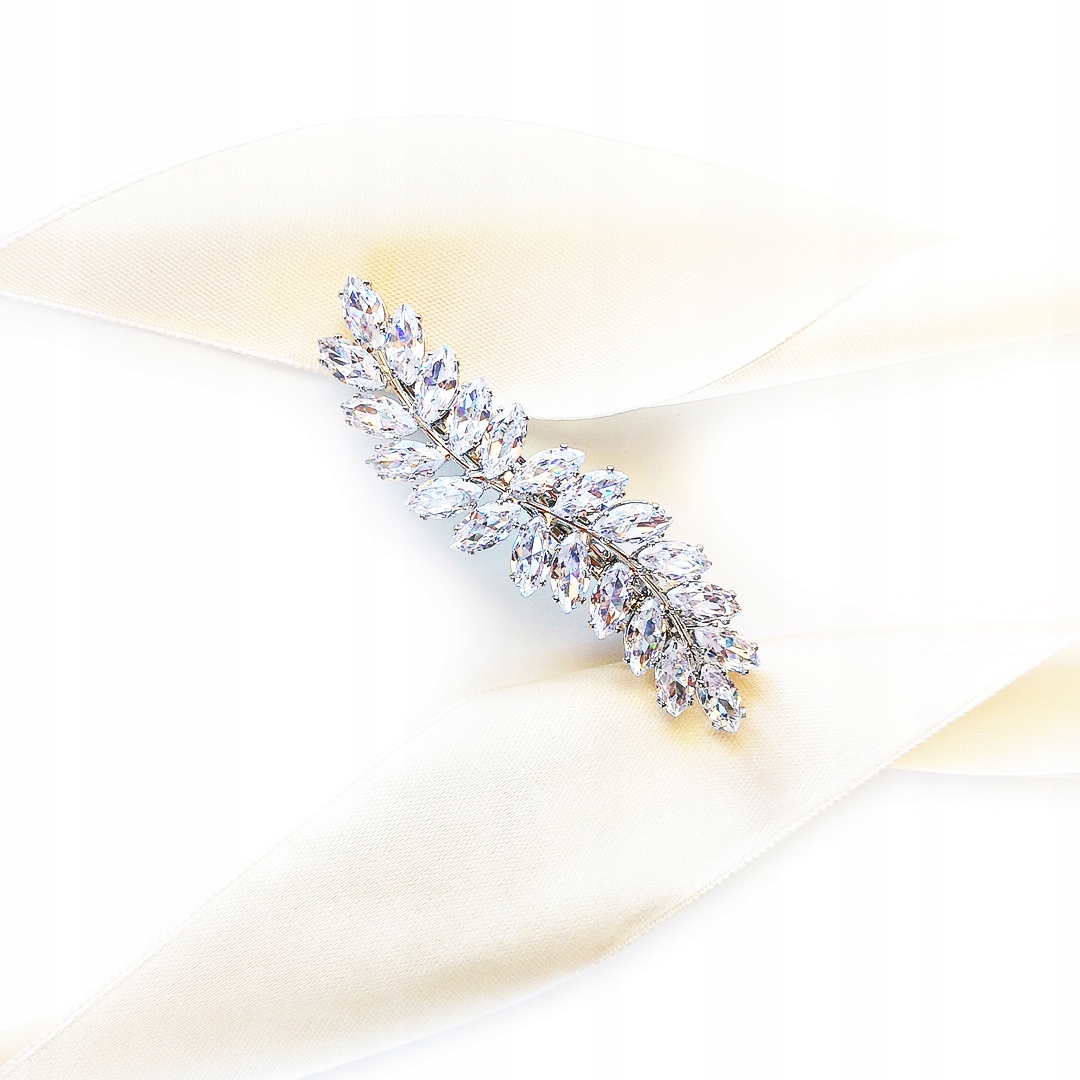 

Spinka ślubna srebrna cyrkonie Listki