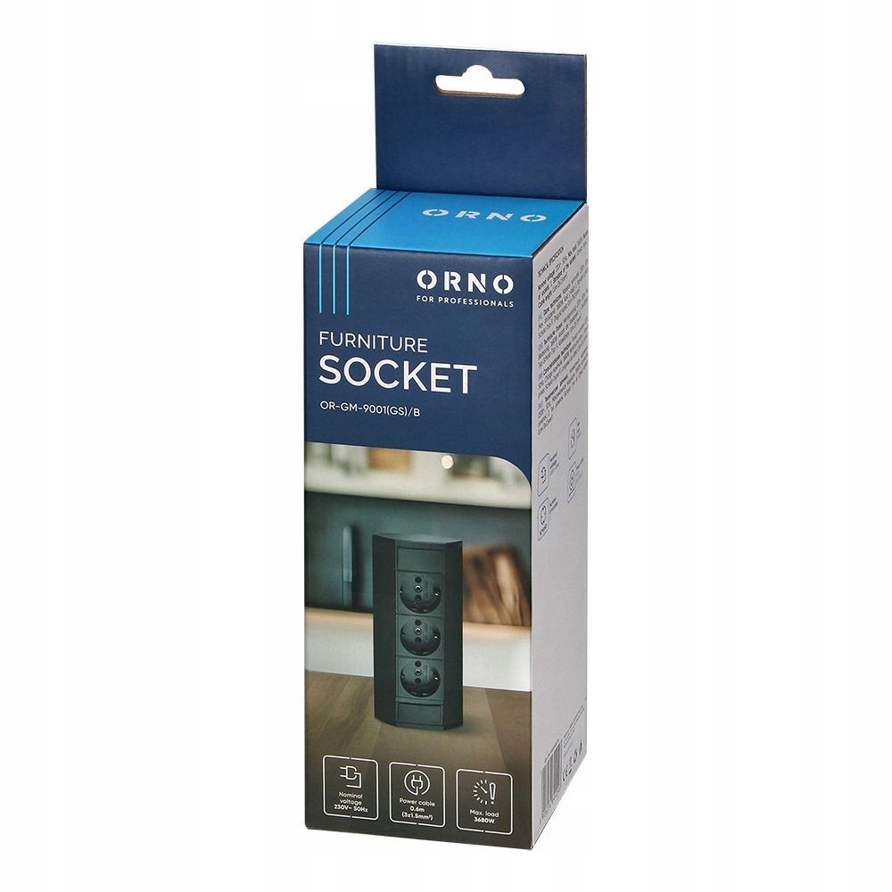 Trojité černé schuko nábytkové stolní hnízdo 3x2P+Z Orno
