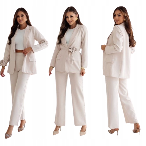 Garnitur Damski Komplet Marynarka Spodnie Wide Leg Róża S/36