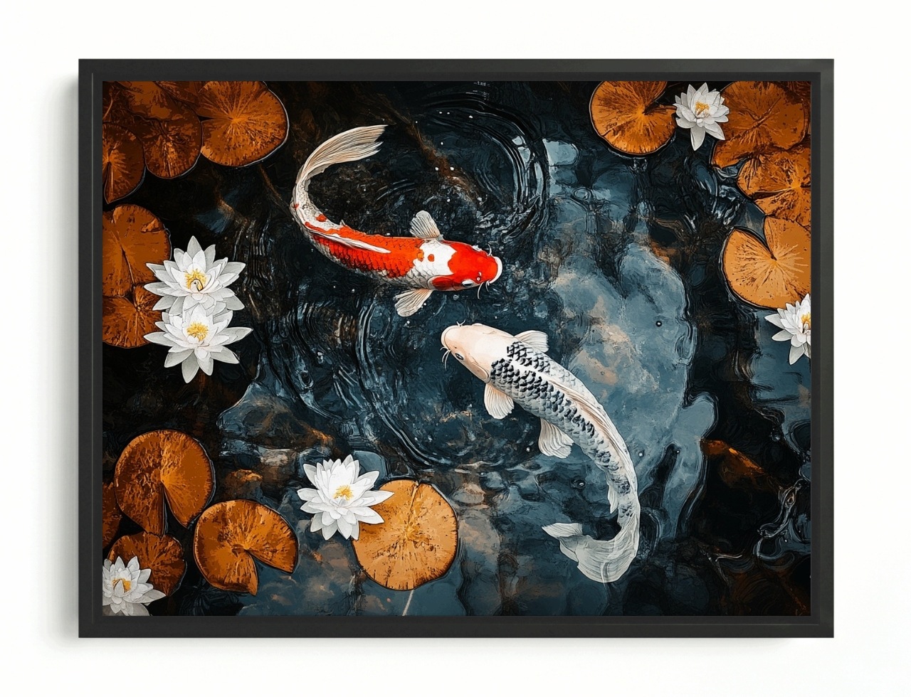Obraz Rám Americký Box Ryby Kapry Koi Japonsko Vodní Lilie Příroda 80x60