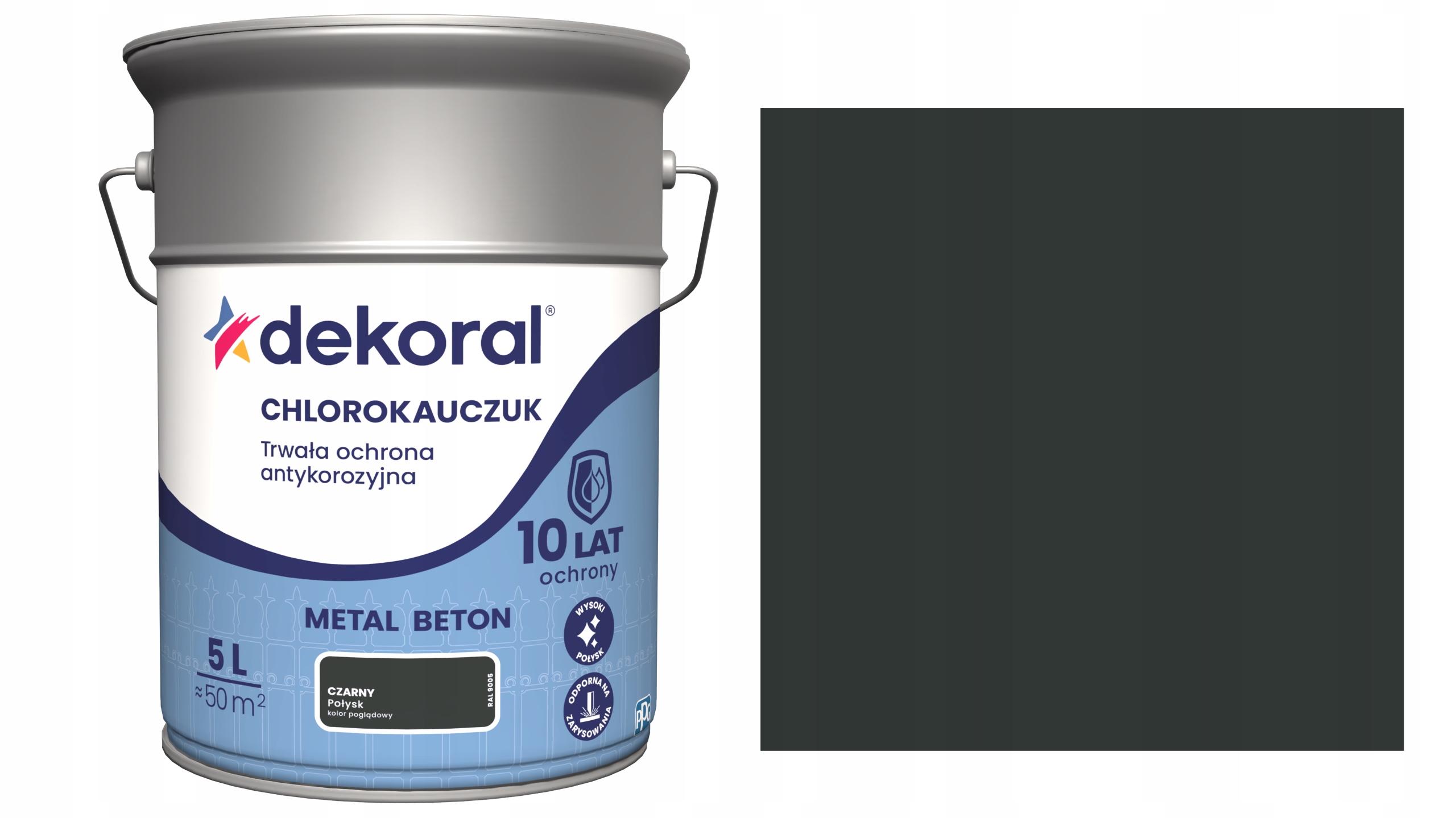 Dekoral Chlorokaučuk Na Kov A Betonu 5L Černá RAL9005 Lesk