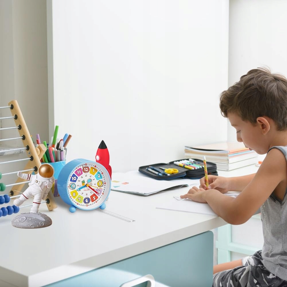 BUDZIK DLA DZIECKA ZEGAR EDUKACYJNY CICHY Z LAMPKĄ NOCNĄ NIEBIESKI Zasilanie baterie