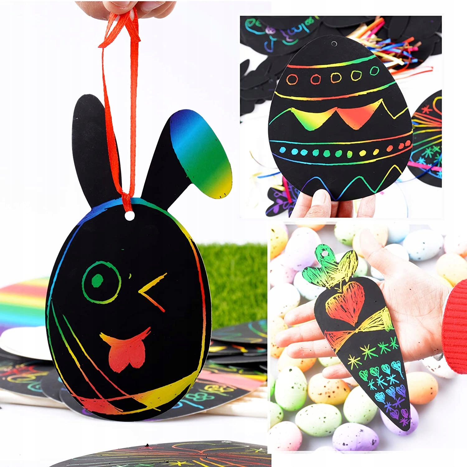 Ozdoby Velikonoce Zajíc Vajíčka Dřevěný Stírací Los