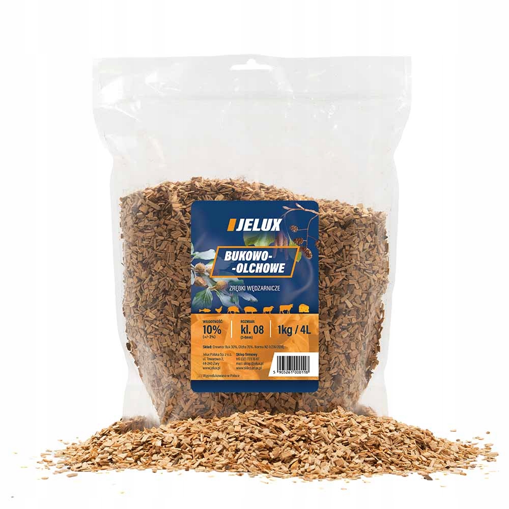 Zrębki wędzarnicze olchowo-bukowe kl. 08 1kg JELUX