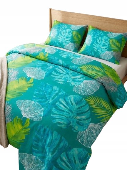 Sada Povlečení Mikrovlákno Listy Monstera Tyrkysová 200 x 220 cm