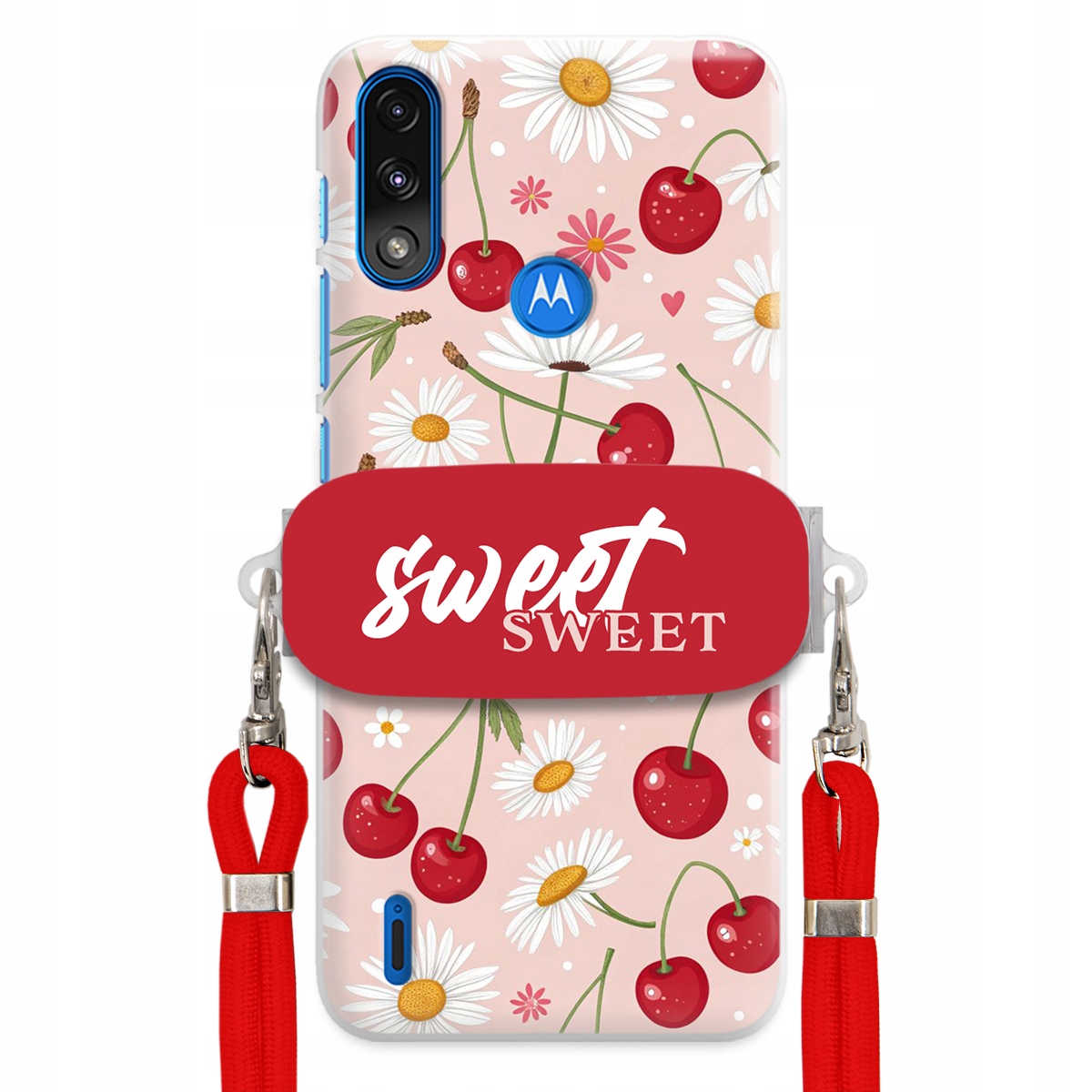 Puzdro pre Motorola E7 POWER/E7i Červené vodítko držiak Sweet Sweet Višňa