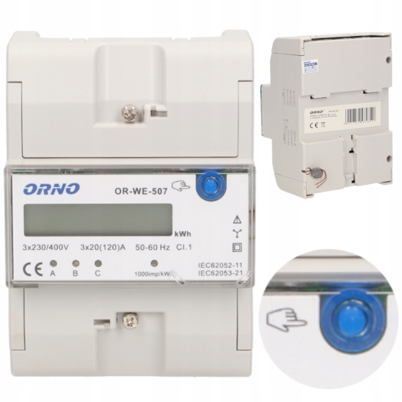Licznik Trójfazowy 3 Fazowy Podlicznik Energii Prądu 3F Dodatkowy Przycisk