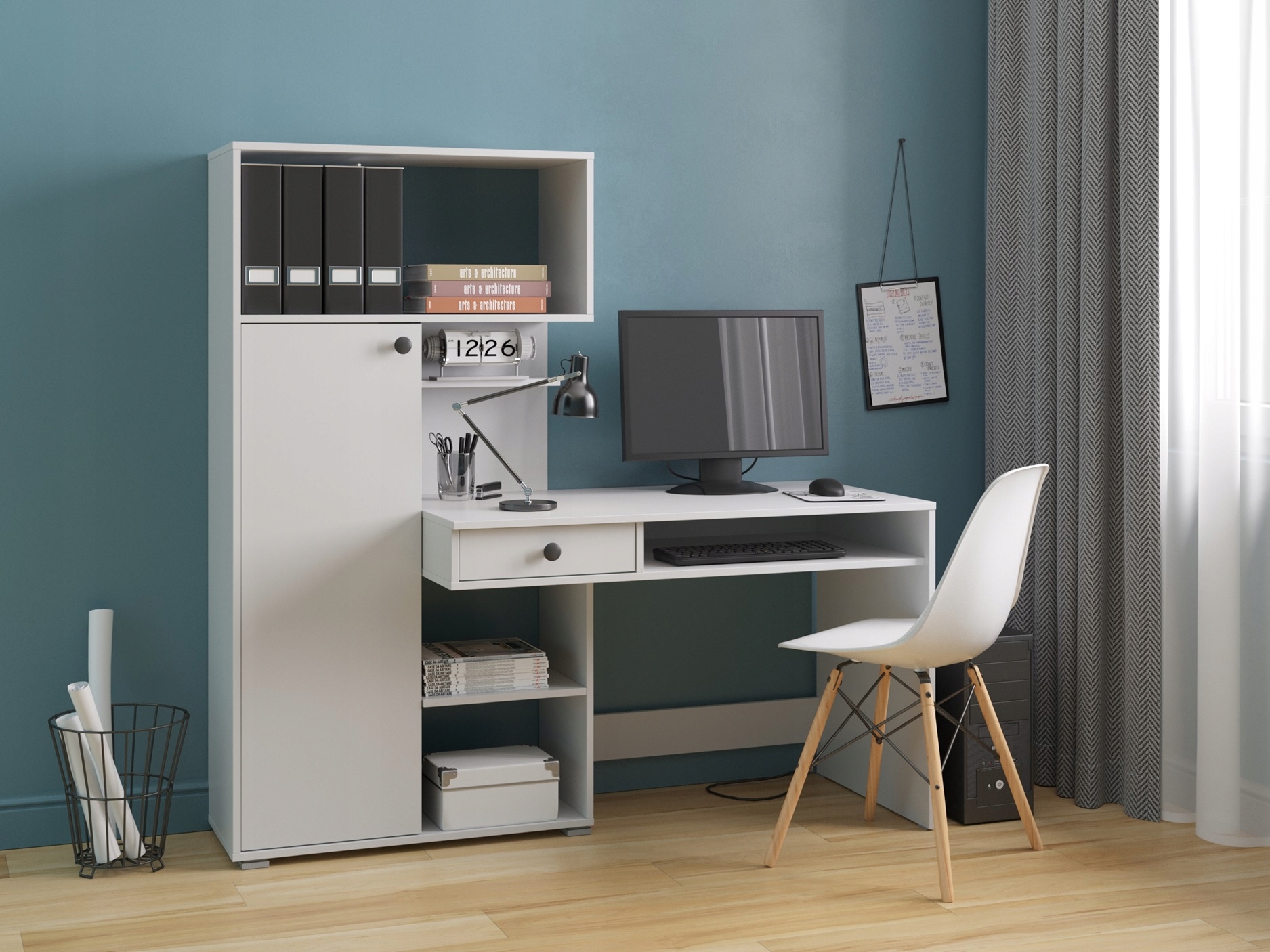 Стол книжный шкаф белый мат QUADRO мебель-ремесло