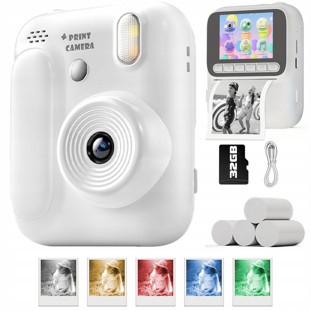 Mini Aparat Natychmiastowy Drukarka Do Zdjęć Dla Dzieci Biały 4 Rolek