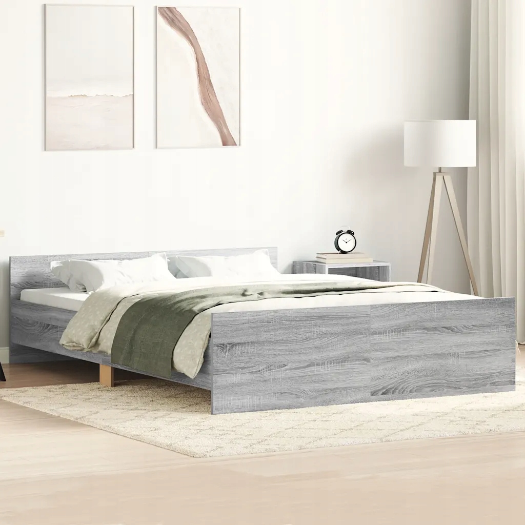 Rám postele s hlavovým a nožním čelem šedý sonoma 135 x 190 cm Šedá 3203794