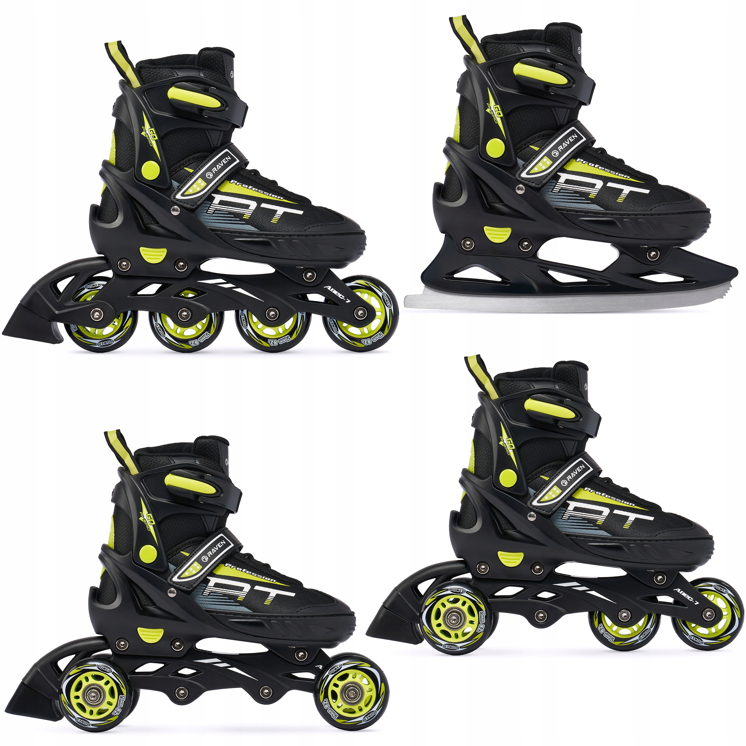 Rolki Łyżwy Wrotki 4w1 Raven Profession Black/Lime 38-42